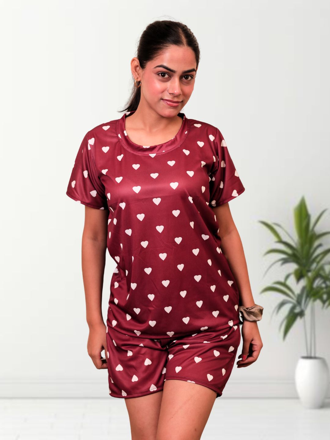Maroon Heart Nightsuit