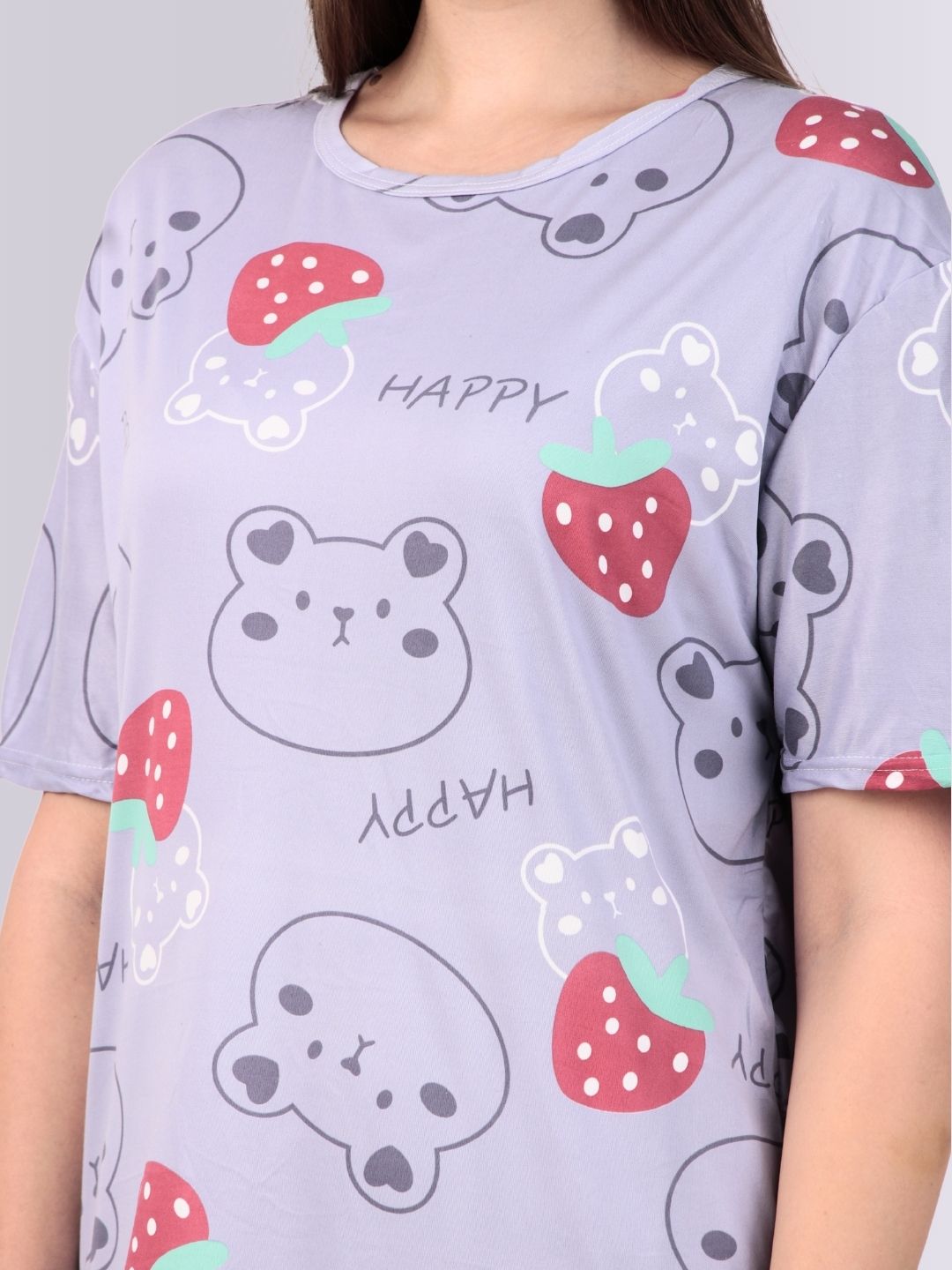 Purple Teddy Print Tshirt Dress
