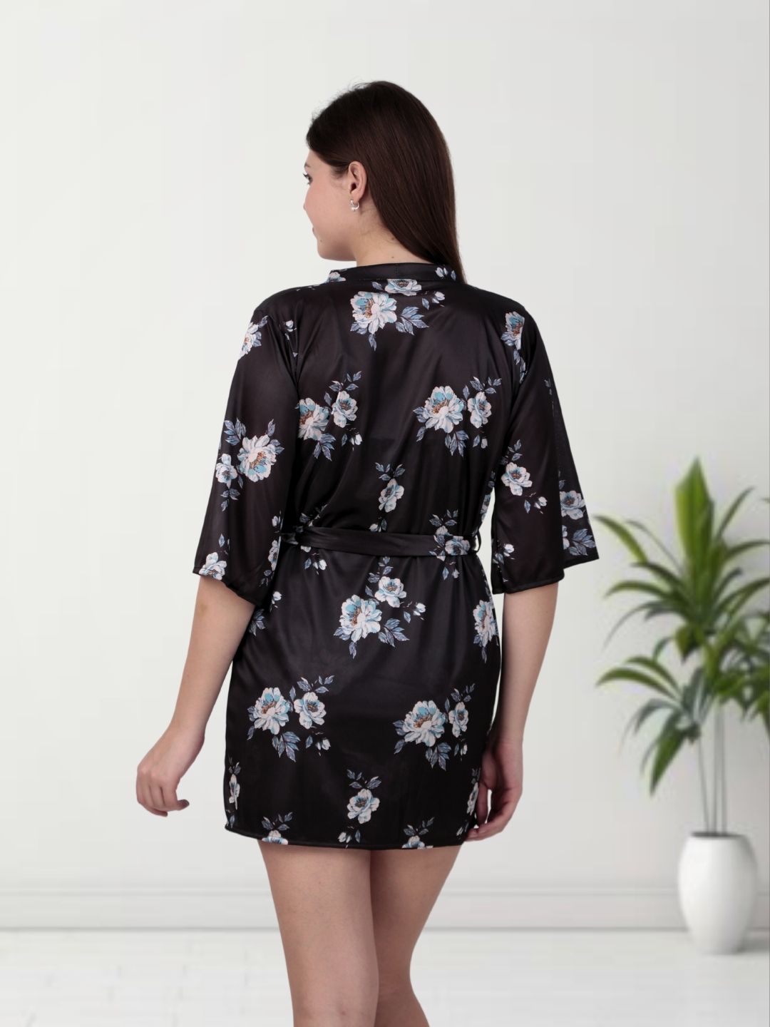 Black Floral Nighty Set