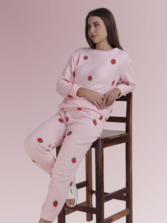 Berry Cute: Baby Pink Nightsuit Set