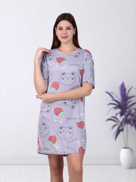 Purple Teddy Print Tshirt Dress