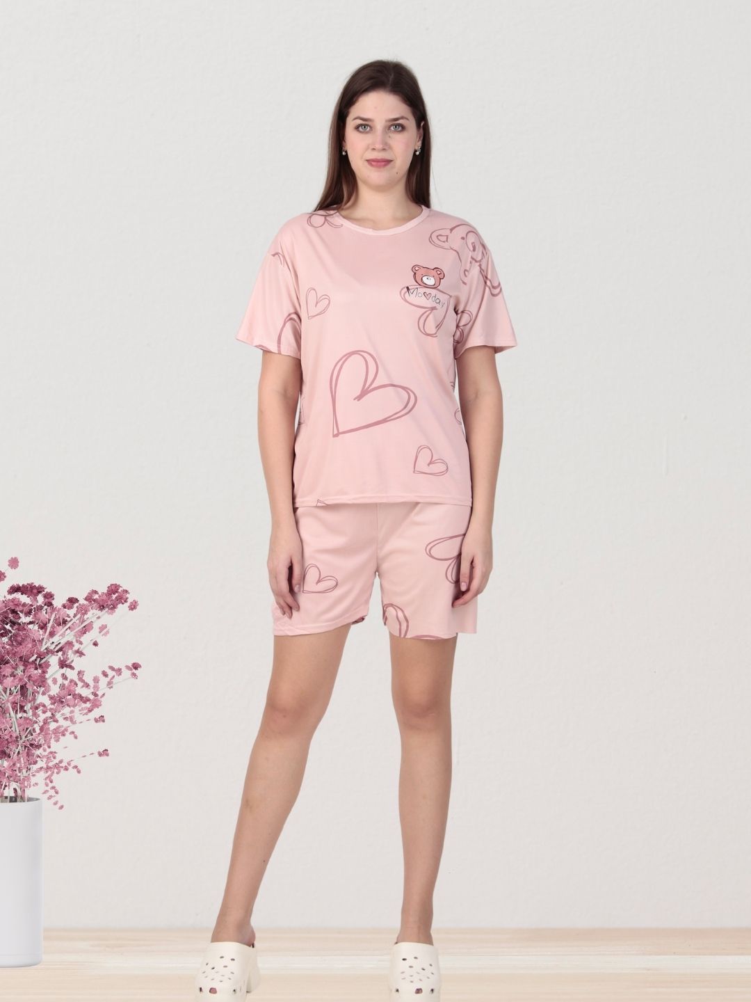 Pink Heart Night Suit – Comfy Cotton Sleepwear Set