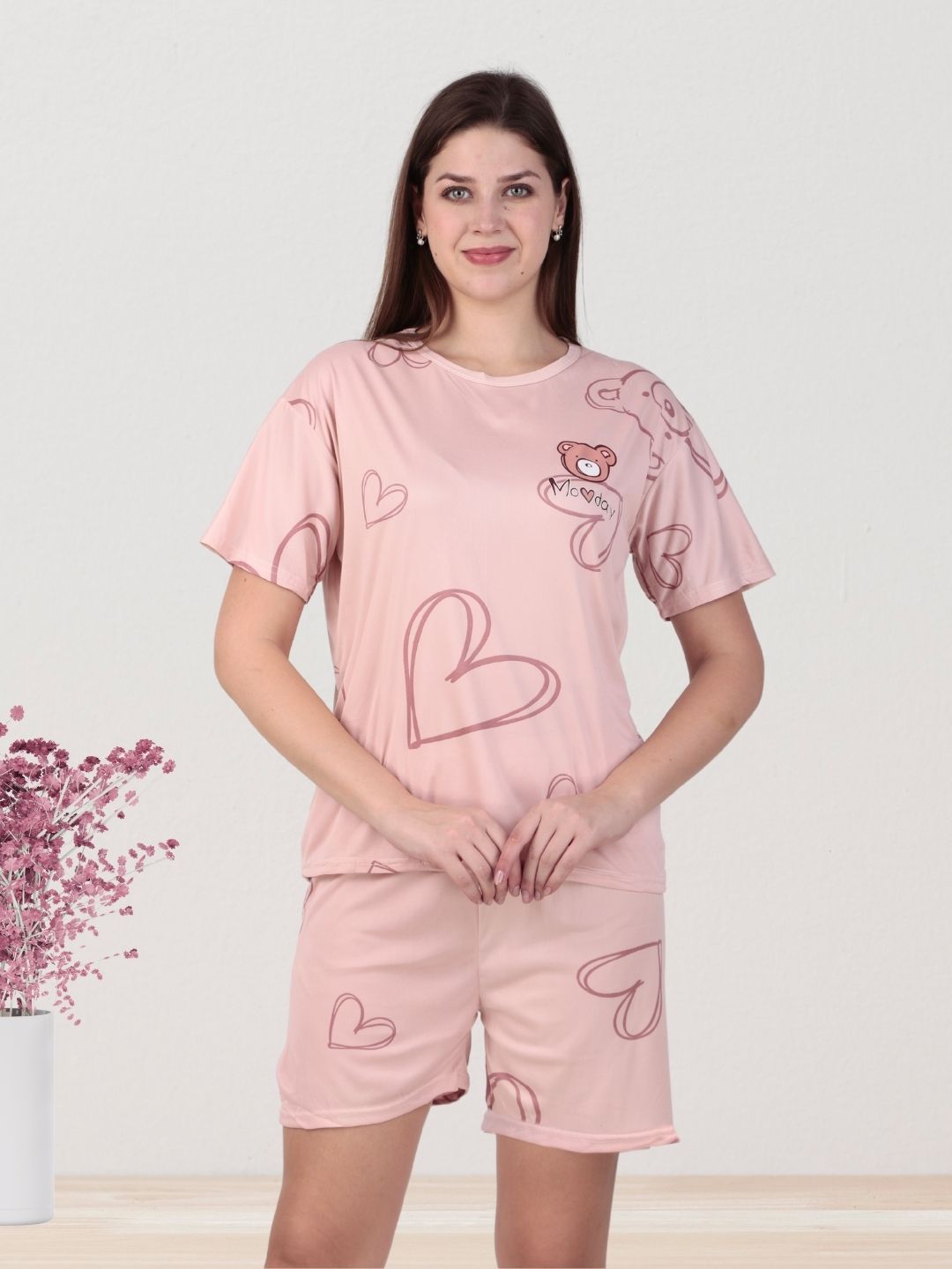 Pink Heart Night Suit – Comfy Cotton Sleepwear Set