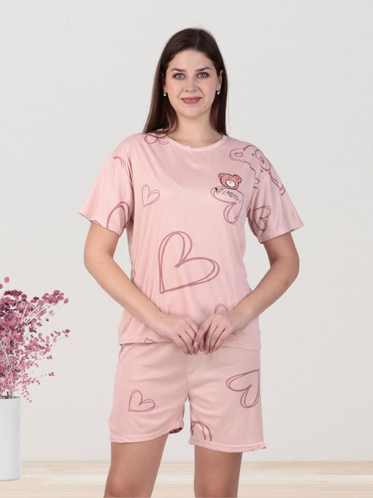 Pink Heart Night Suit – Comfy Cotton Sleepwear Set