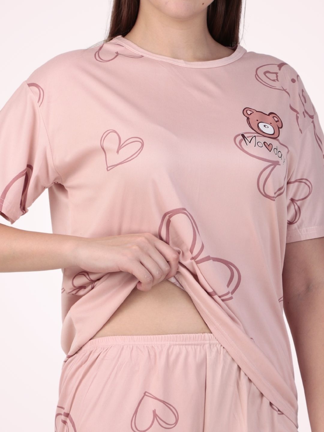 Pink Heart Night Suit – Comfy Cotton Sleepwear Set