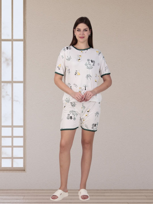 White Cat Night Suit – Cozy Cotton Lounge Set