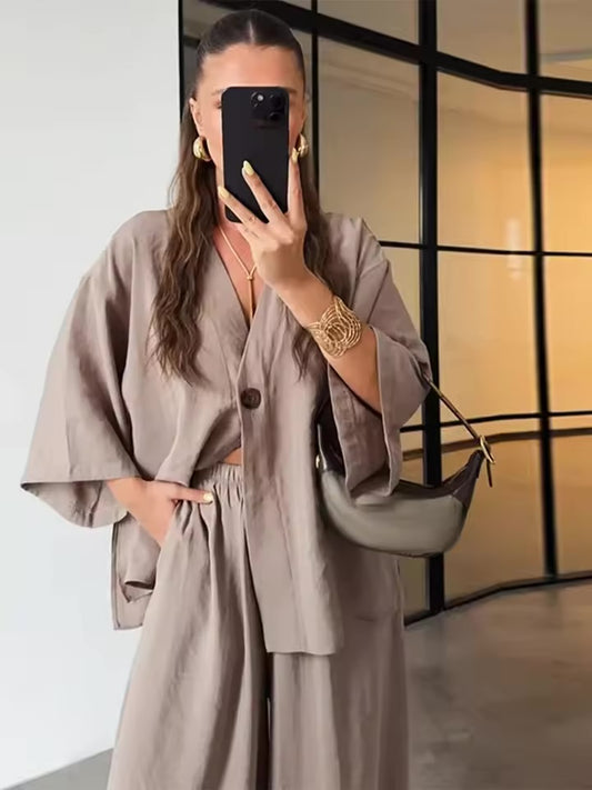 Taupe Linen Co-ord Set
