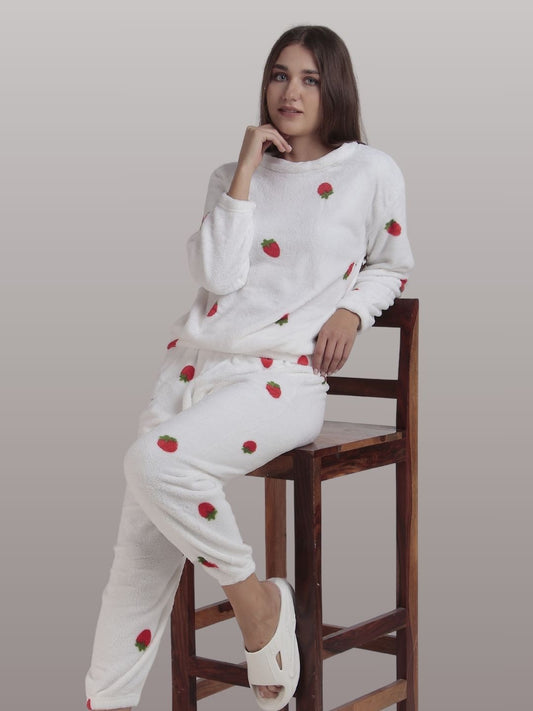 Berry Cute: White Nightsuit Set