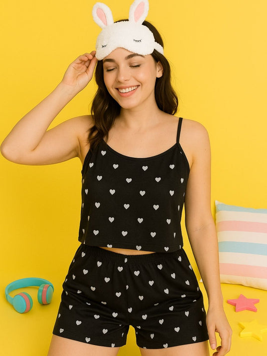 Black Heart Print Nightsuit