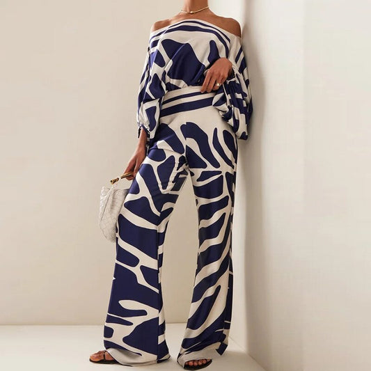 White Blue Abstract Co-ord Set